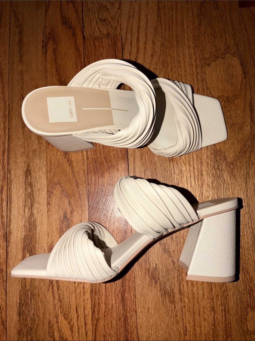 Dolce Vita Ivory Twisted-Strap Block Heel Mules